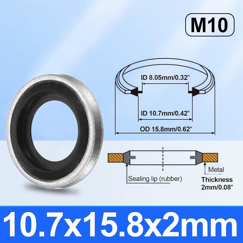 LEPEVNEY M10 Bonded Sealing Washers, 10.7x15.8x2mm Carbon Steel NBR Gasket, Pack of 50 - Image 2